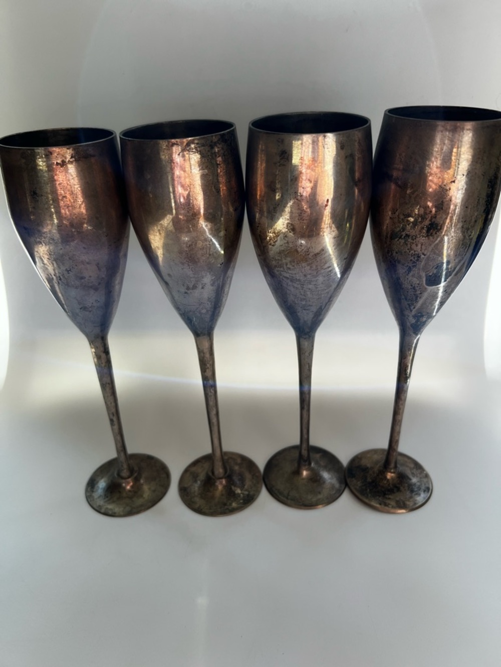 Vintage Solid Brass Flute/Cup Set Of 4 Elegant Long Stemmed Toasting Glasses